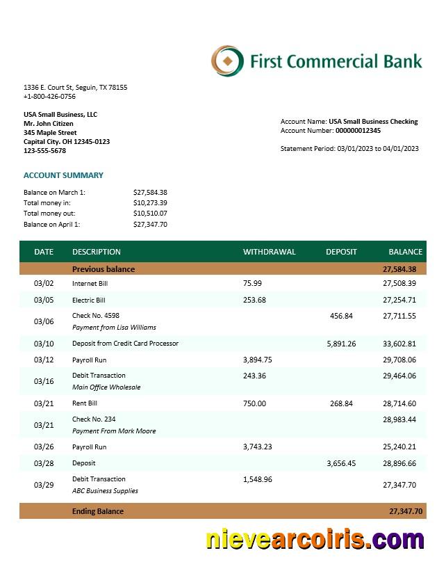 First Commercial Bank company statement
